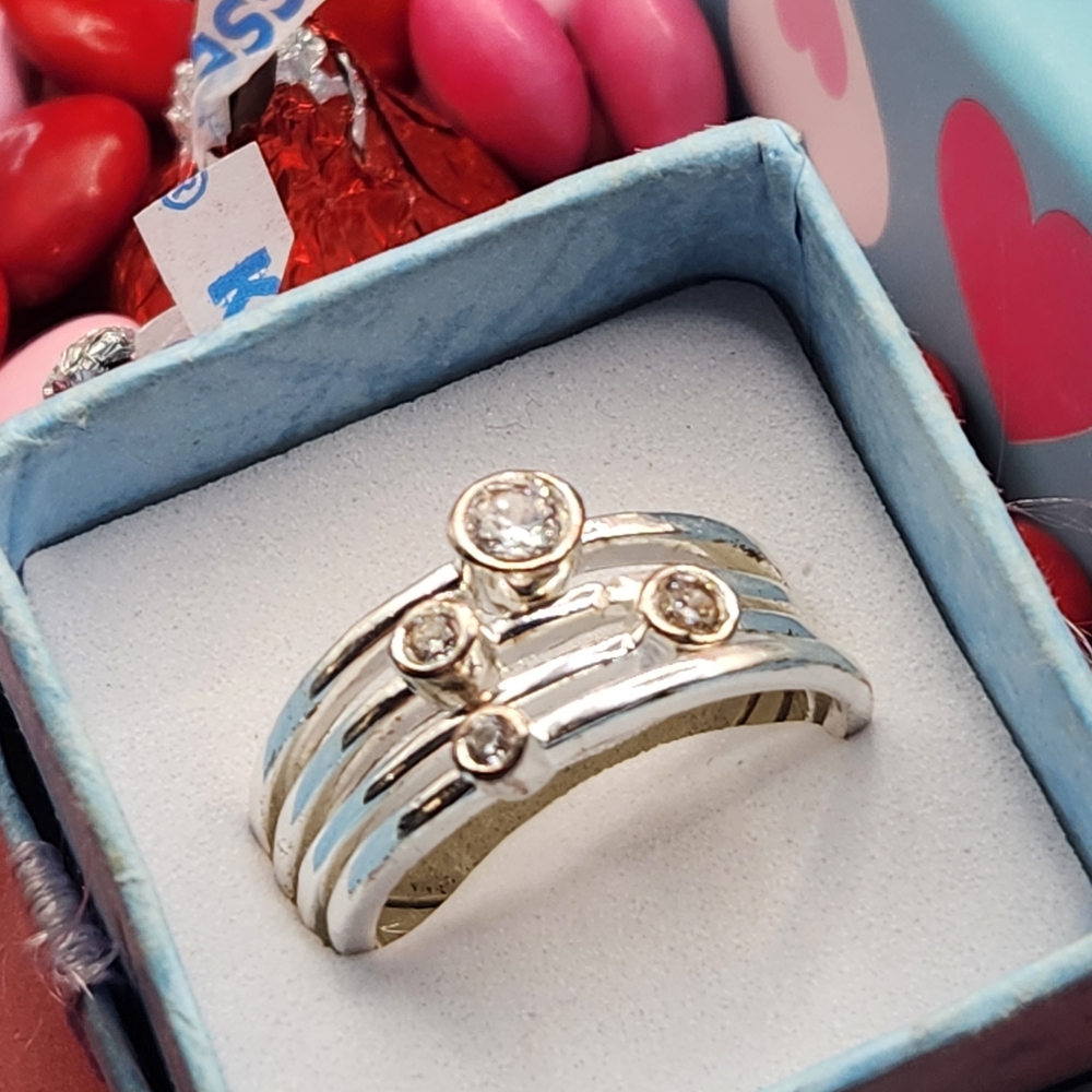Elegant Silver Multi-Band Ring with Crystals